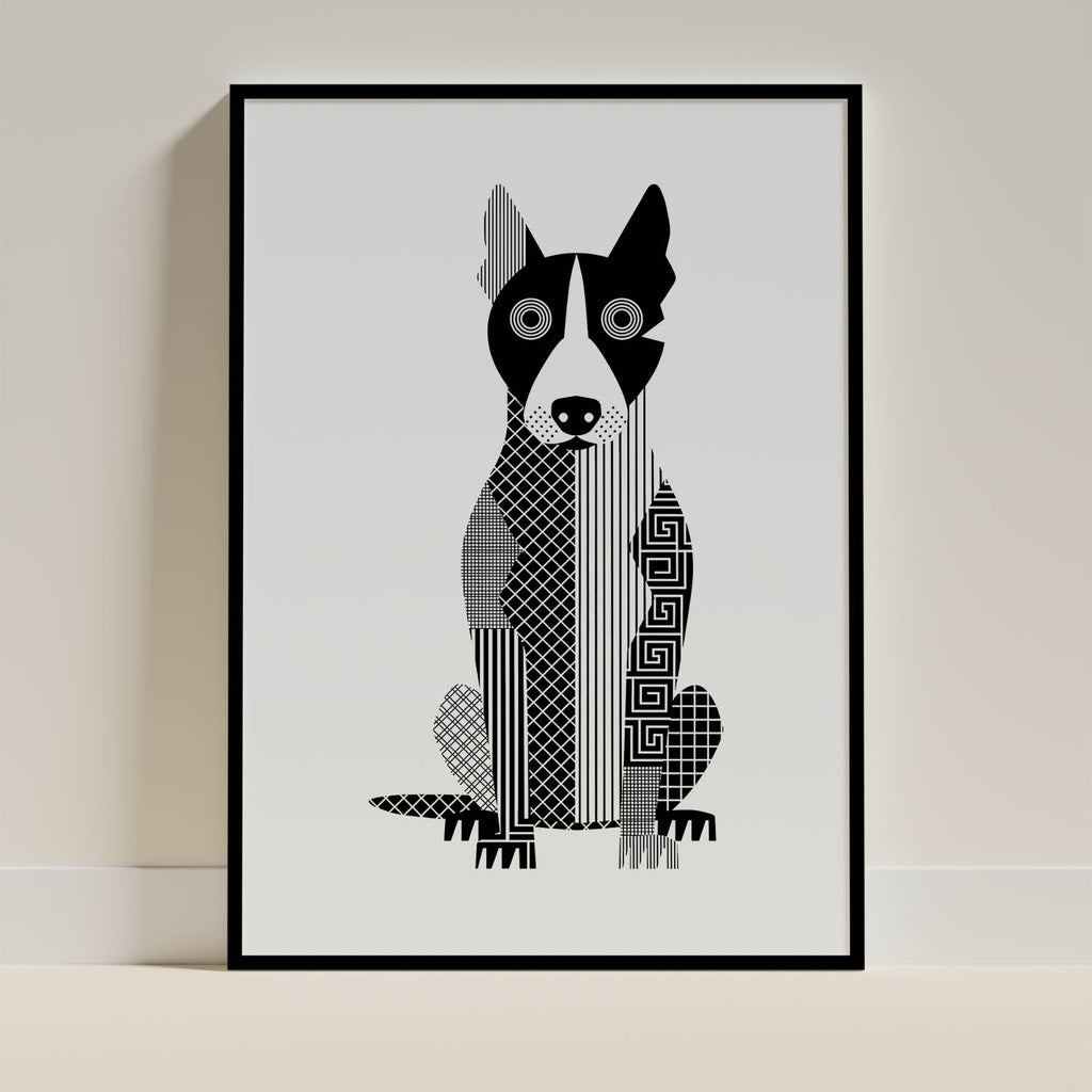 Bull Terrier Geometric Line Art - Black Frame Mockup