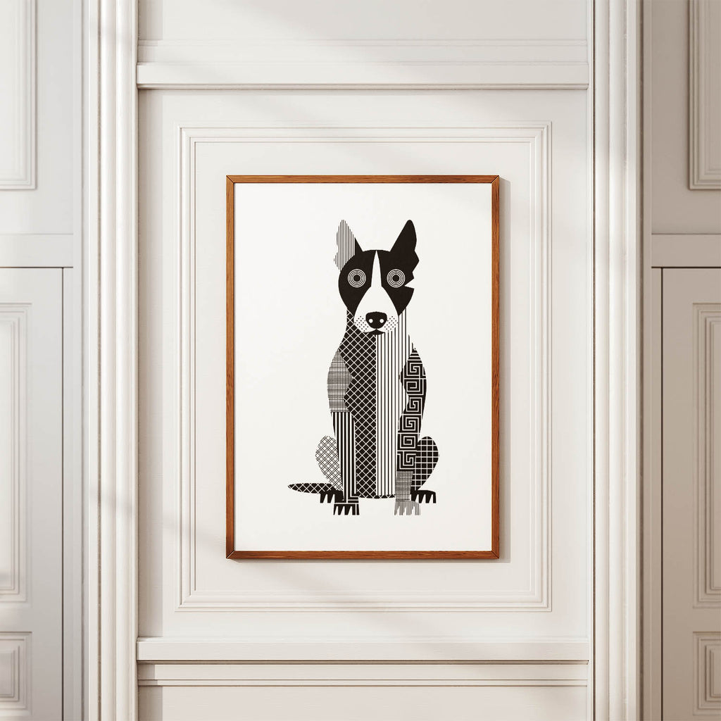 Bull Terrier Geometric Line Art Print - Framed Mockup
