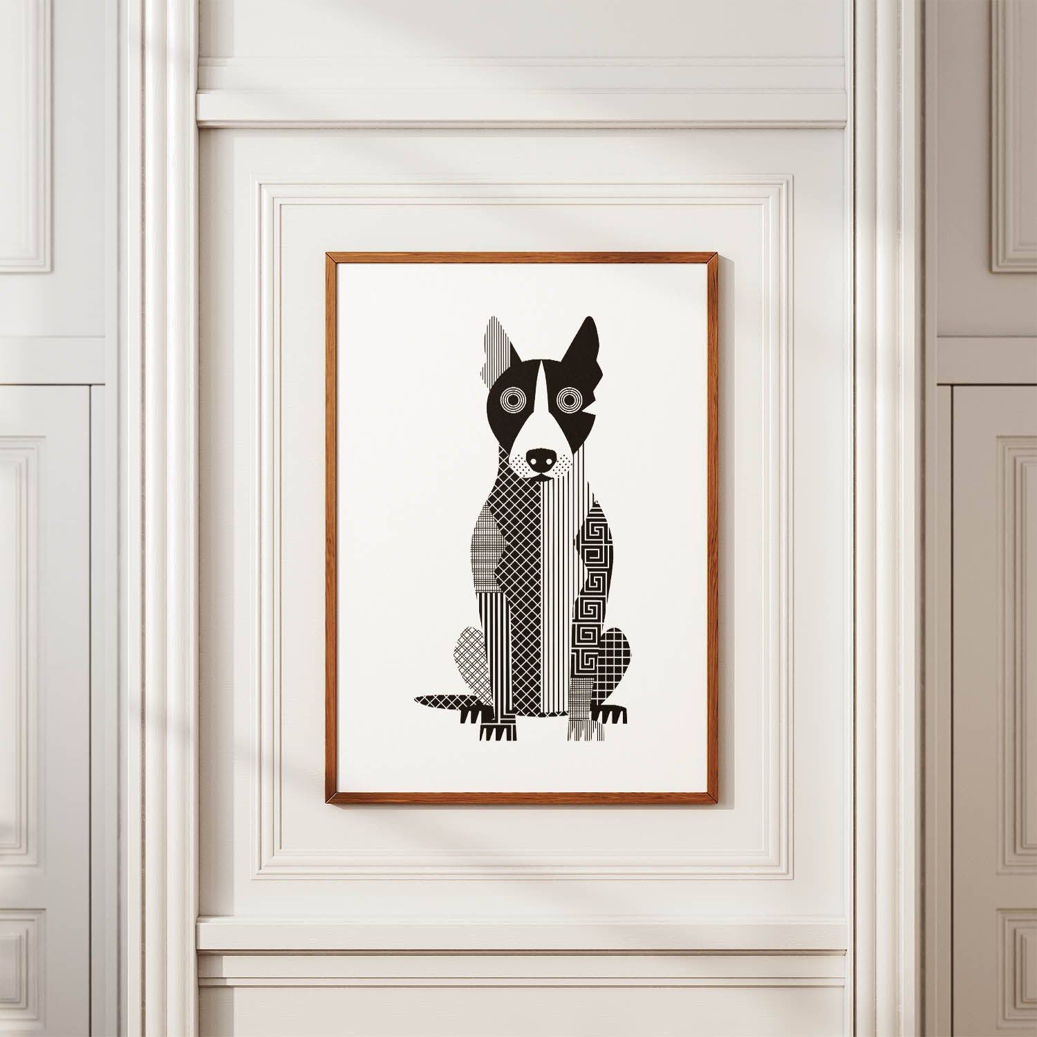 Bull Terrier Geometric Line Art Print - Framed Mockup