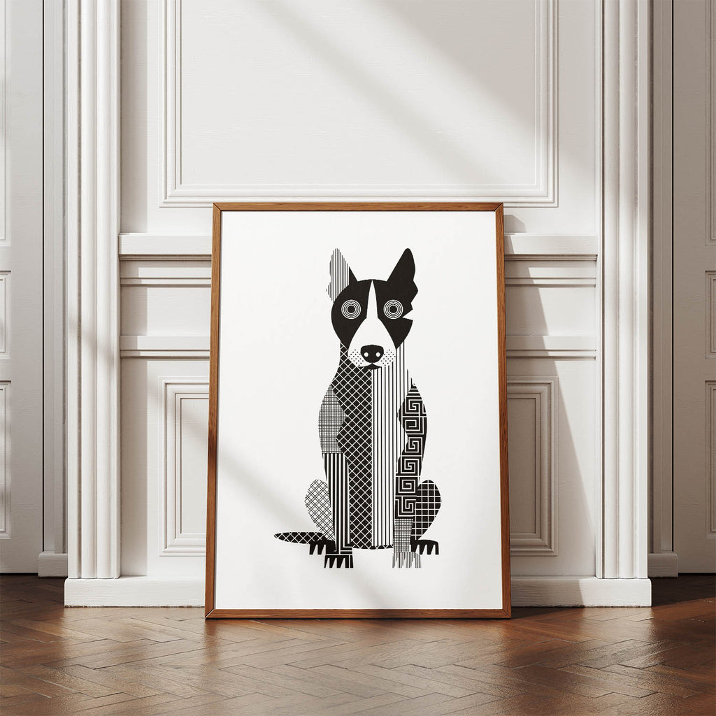 Bull Terrier Geometric Line Art Print - Framed Mockup