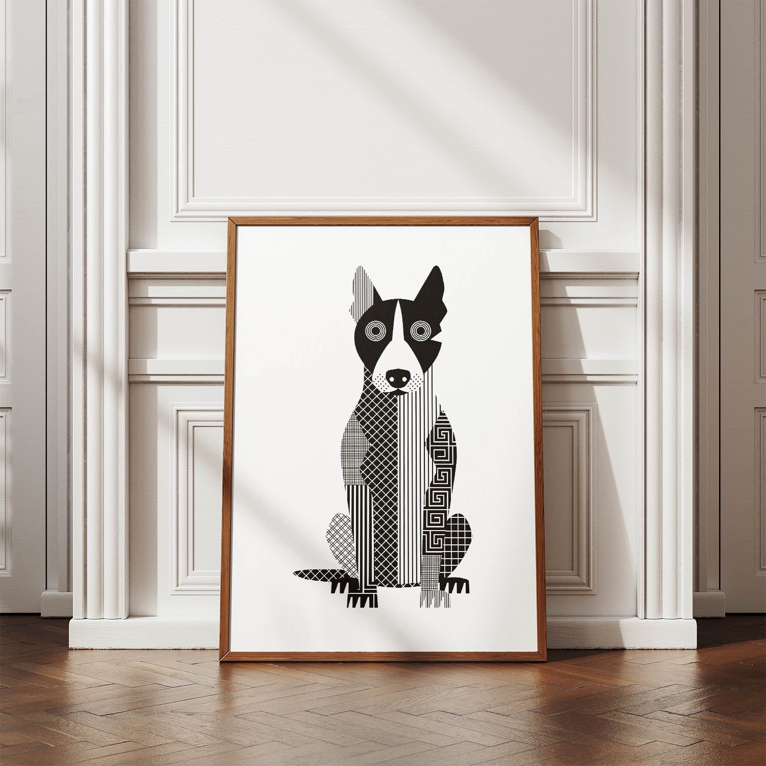 Bull Terrier Geometric Line Art Print - Framed Mockup