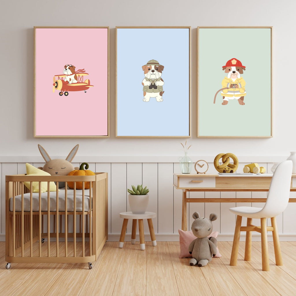 Bulldog Kids Nursery Wall Art Print Bundle — 22 Dog Costume Designs, 5 Colours, 6 Print Sizes | Digital Download