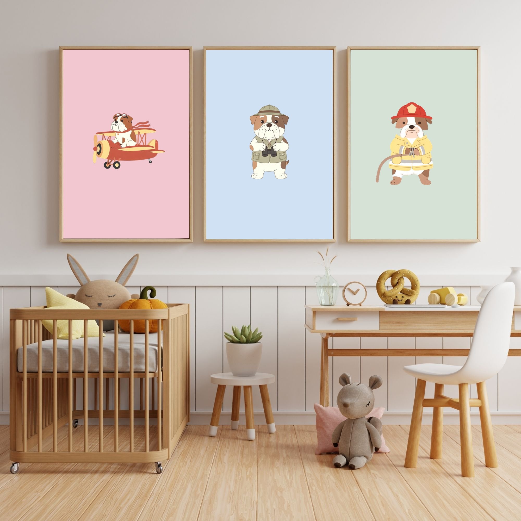 Bulldog Kids Nursery Wall Art Print Bundle — 22 Dog Costume Designs, 5 Colours, 6 Print Sizes | Digital Download