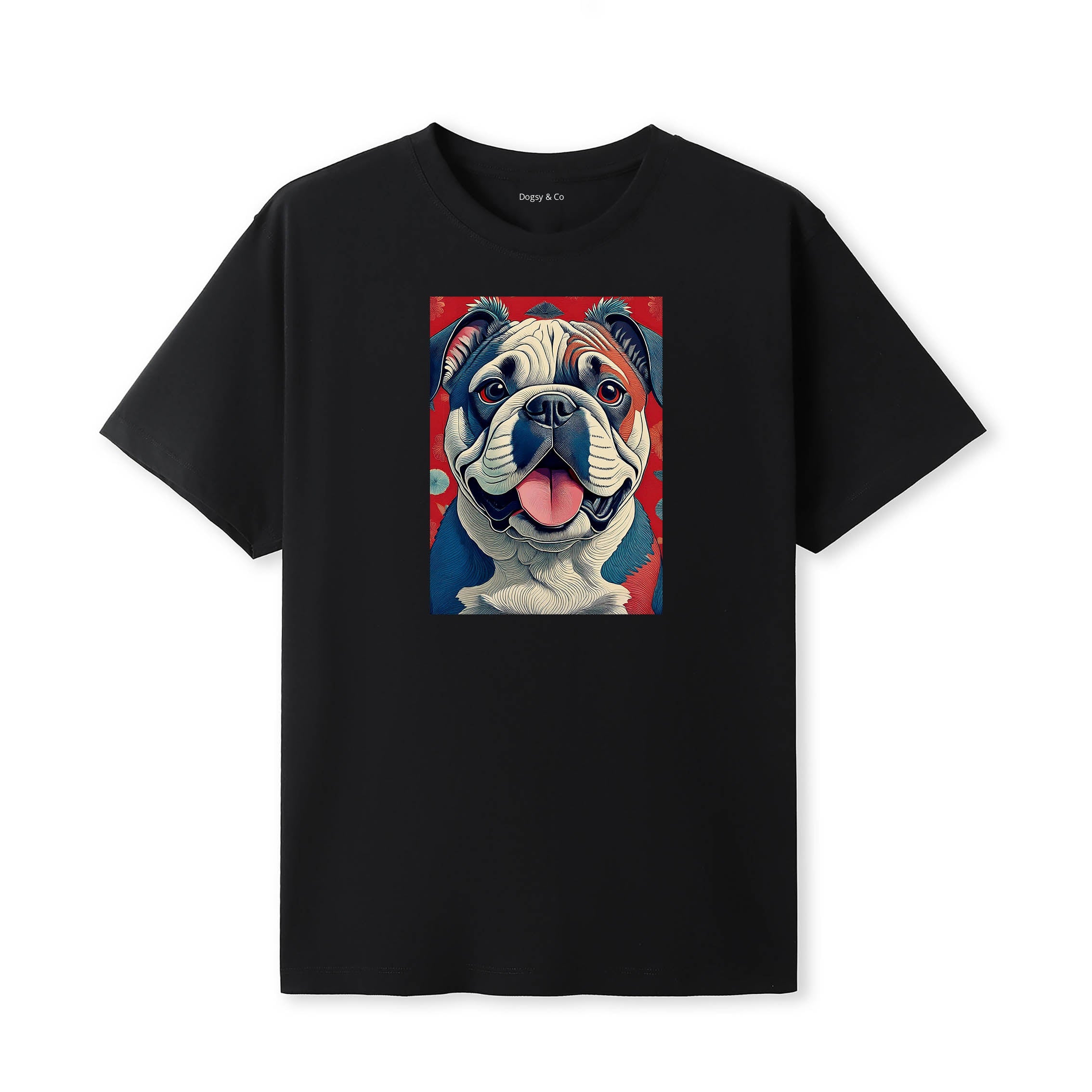 Bulldog Hokusai Dog Portrait T-Shirt Black