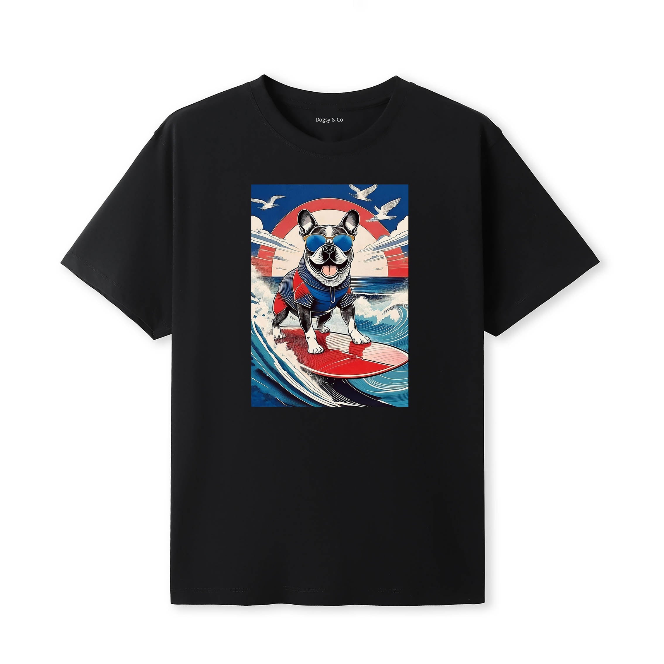 Bulldog Surfer Hokusai Dogs T-Shirt Artwork