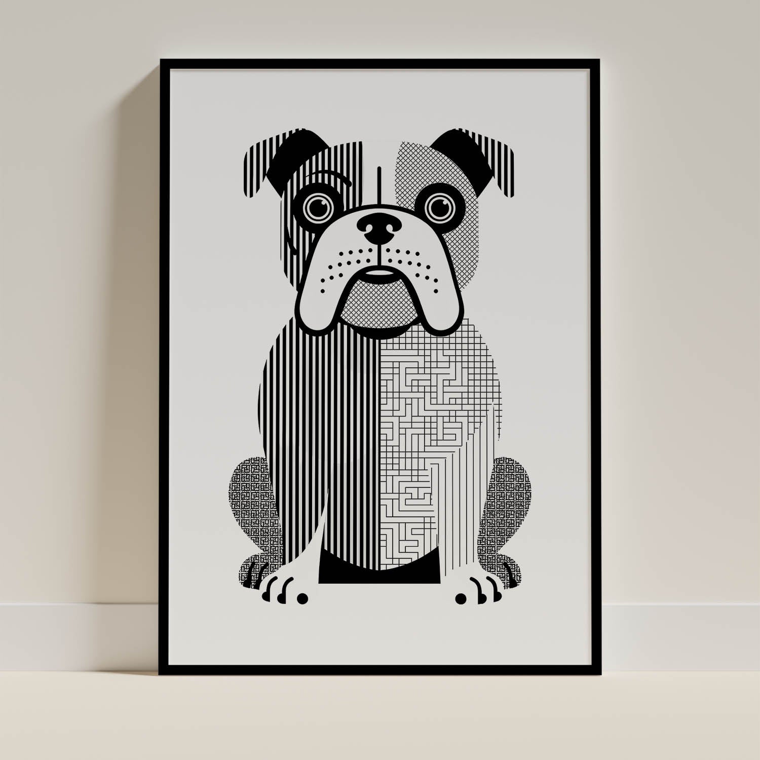 Bulldog Geometric Line Art Print - Framed Mockup