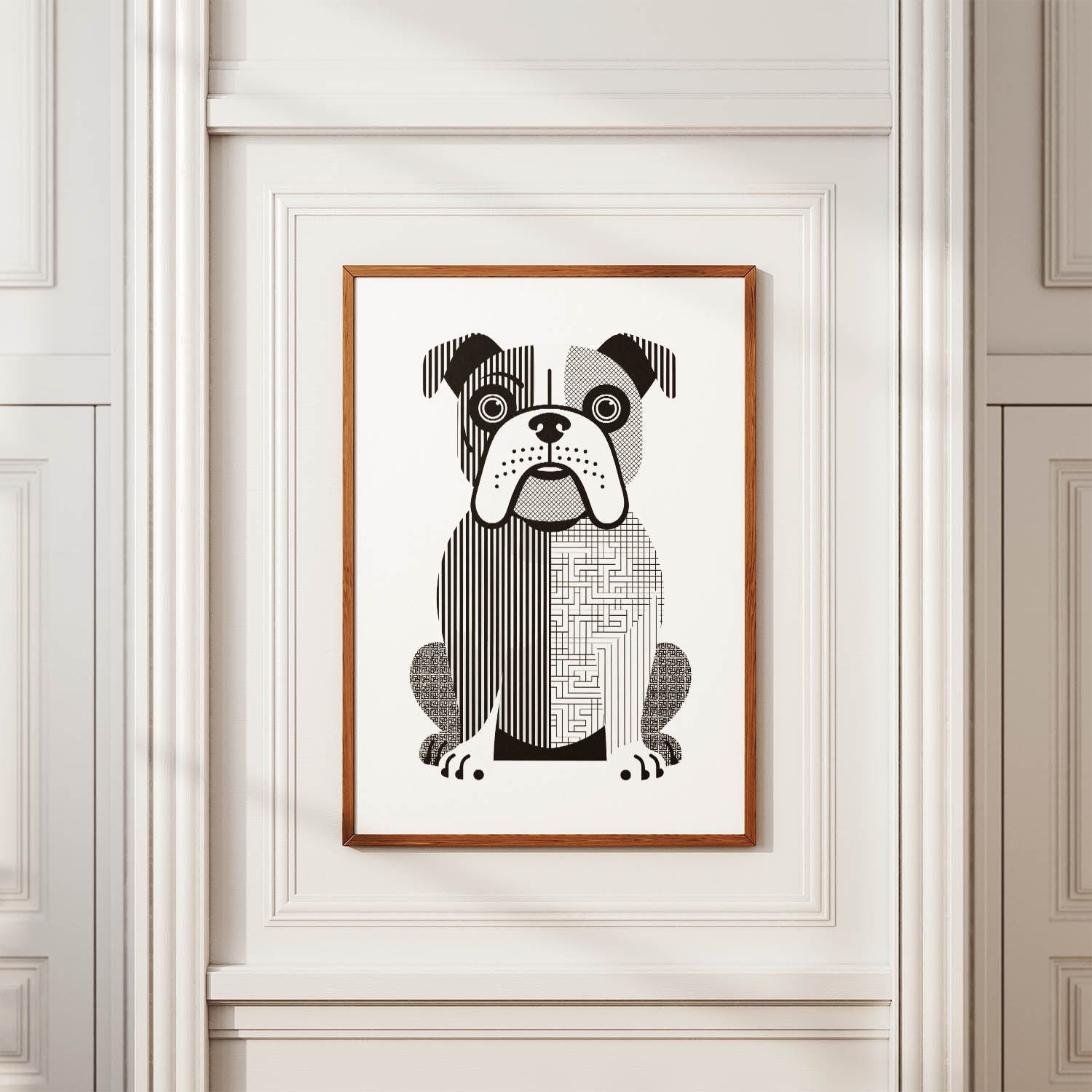 Bulldog Geometric Line Art Print - Framed Mockup