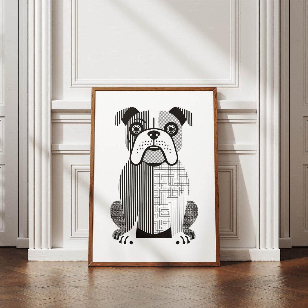 Bulldog Geometric Line Art Print - Framed Mockup