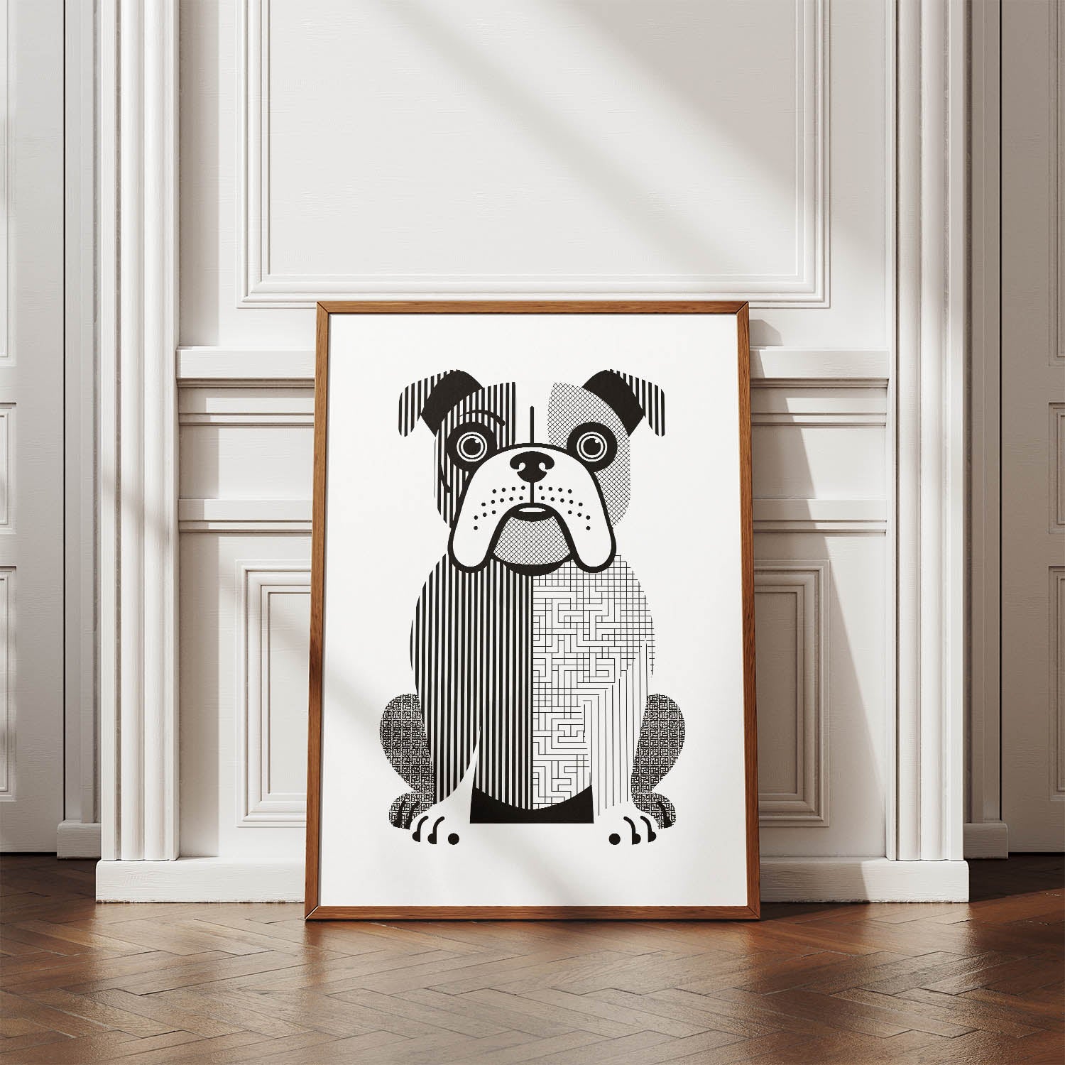 Bulldog Geometric Line Art Print - Framed Mockup