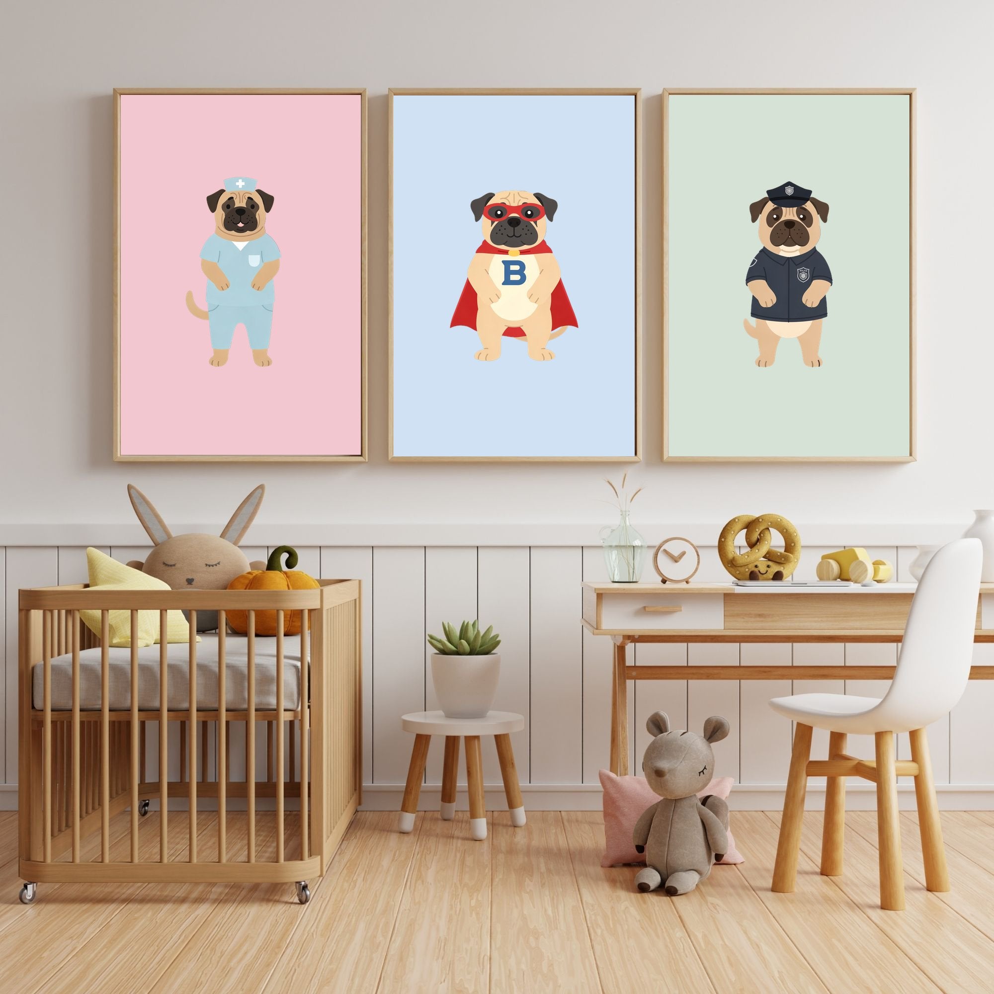 Bullmastiff Kids Nursery Wall Art Print Bundle — 22 Dog Costume Designs, 5 Colours, 6 Print Sizes | Digital Download