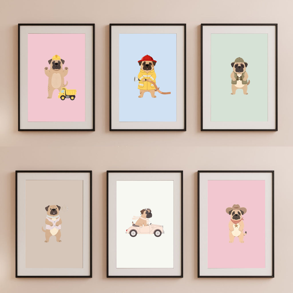 Bullmastiff Kids Nursery Wall Art Print Bundle — 22 Dog Costume Designs, 5 Colours, 6 Print Sizes | Digital Download