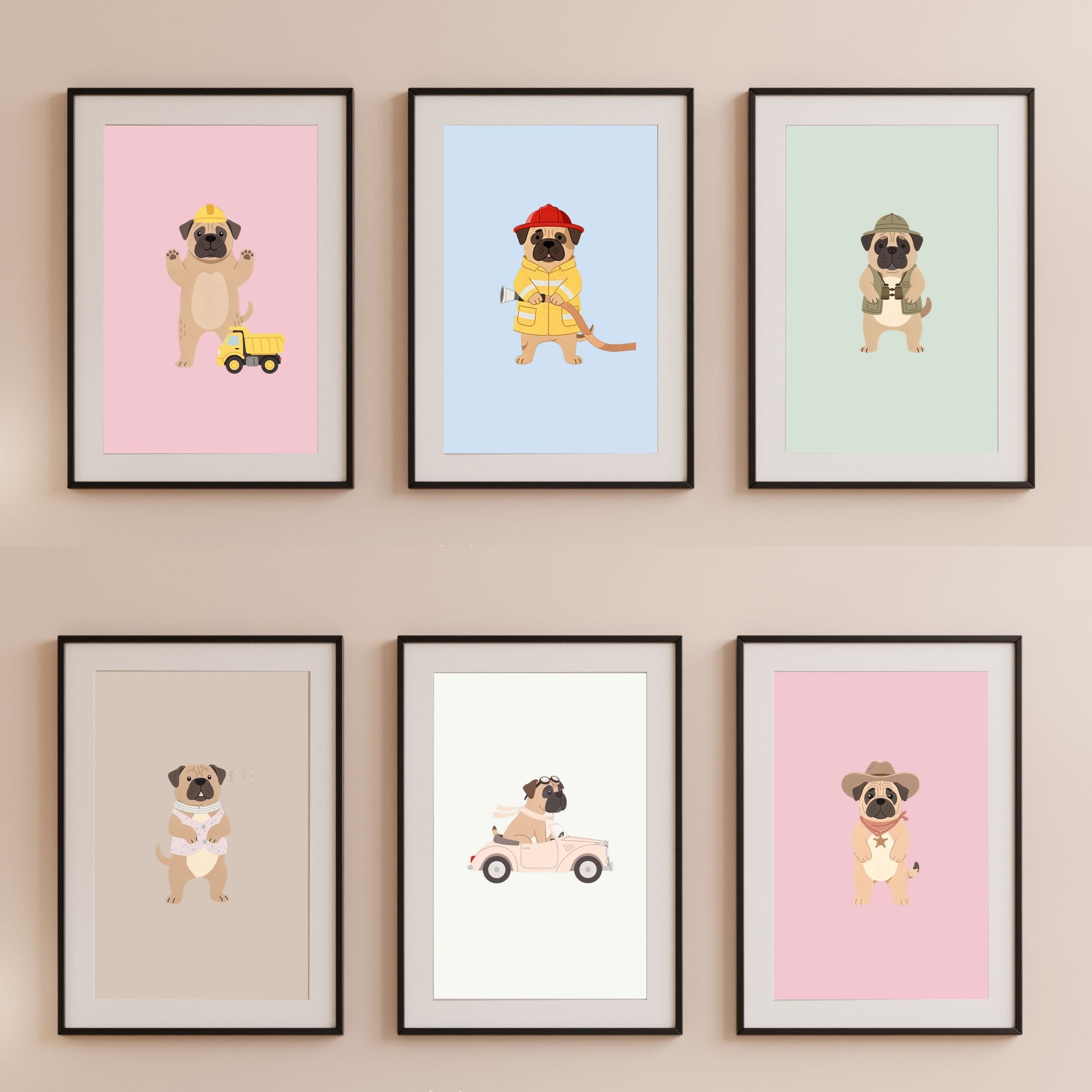 Bullmastiff Kids Nursery Wall Art Print Bundle — 22 Dog Costume Designs, 5 Colours, 6 Print Sizes | Digital Download