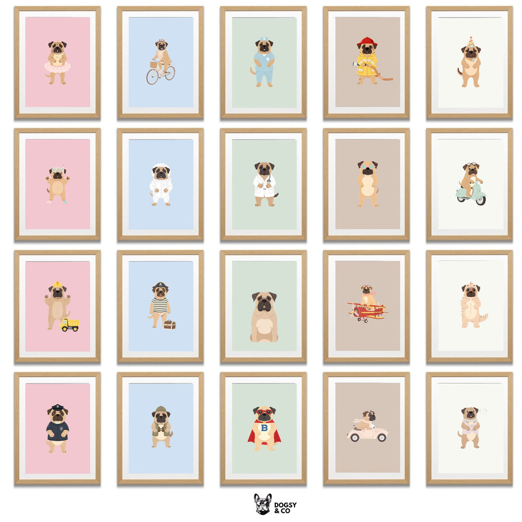 Bullmastiff Kids Nursery Wall Art Print Bundle — 22 Dog Costume Designs, 5 Colours, 6 Print Sizes | Digital Download