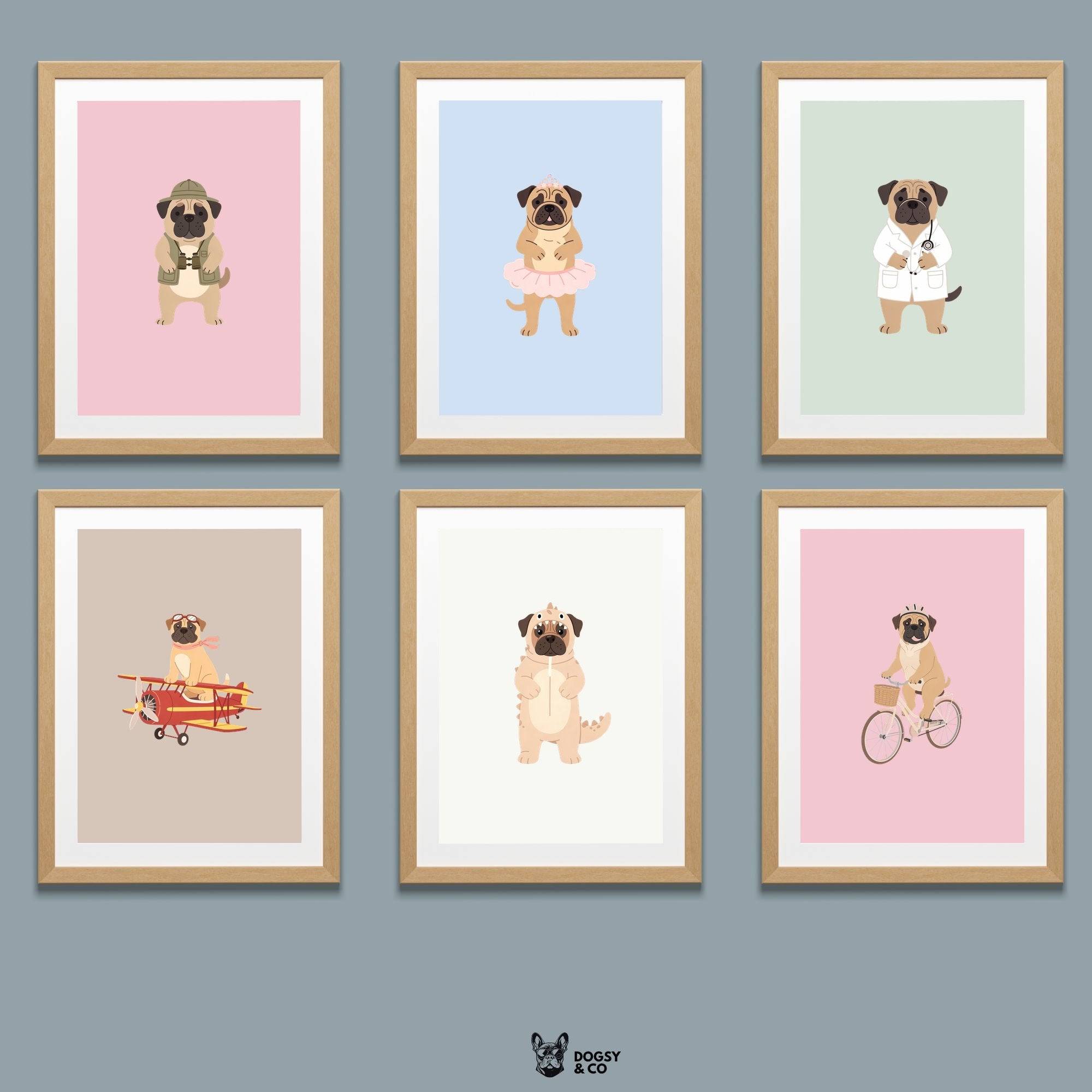 Bullmastiff Kids Nursery Wall Art Print Bundle — 22 Dog Costume Designs, 5 Colours, 6 Print Sizes | Digital Download