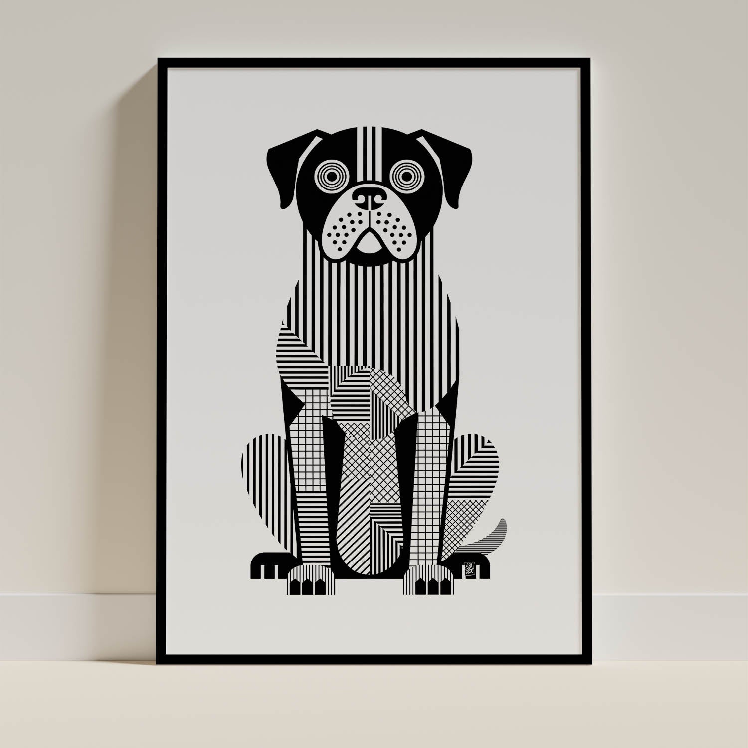 Bullmastiff Geometric Line Art - Black Frame Mockup