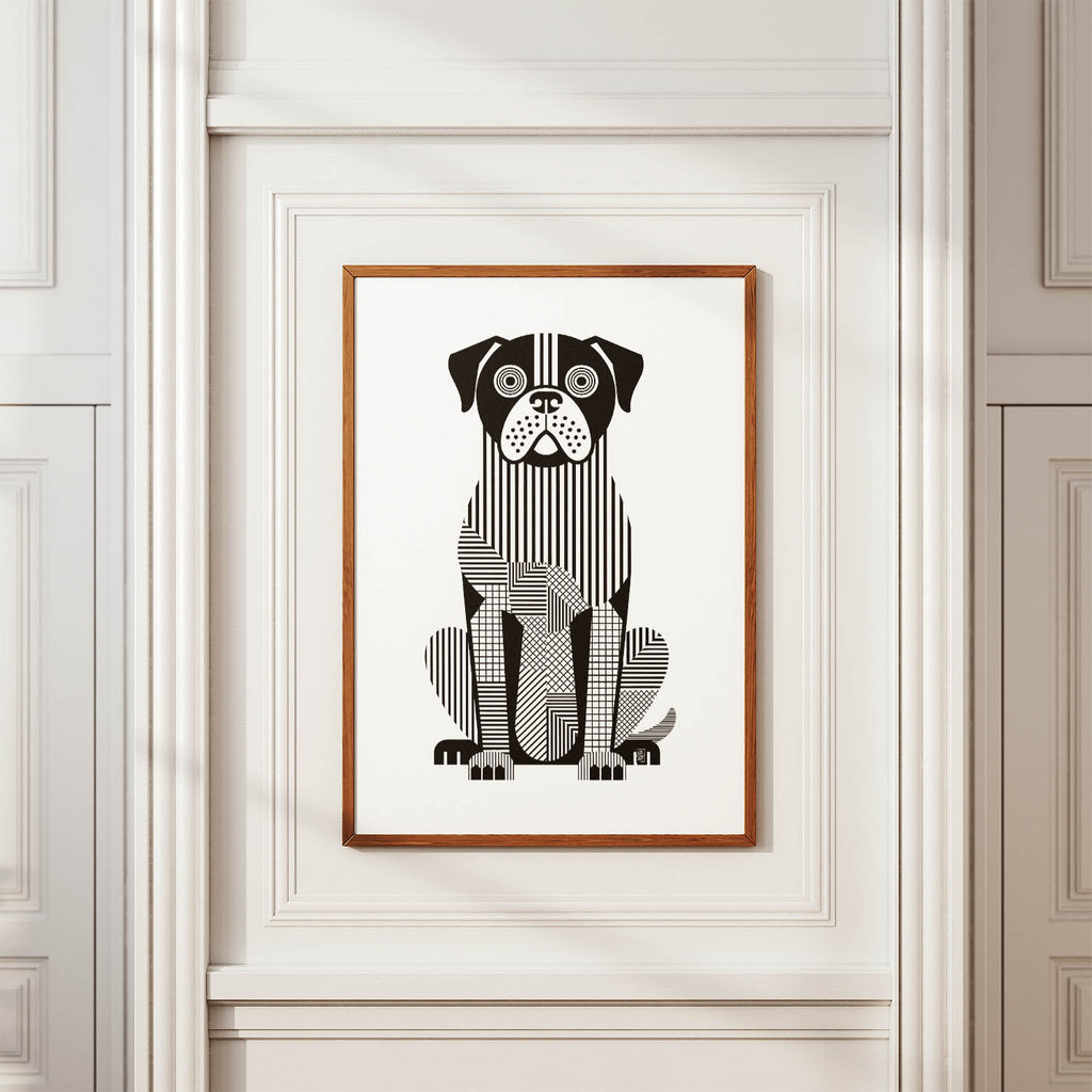 Bullmastiff Geometric Line Art Print - Framed Mockup
