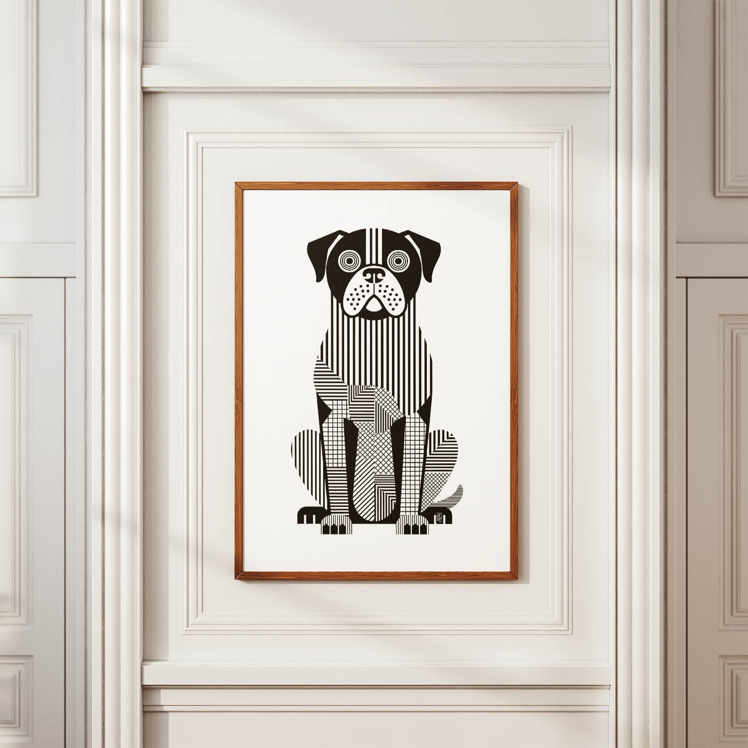 Bullmastiff Geometric Line Art Print - Framed Mockup
