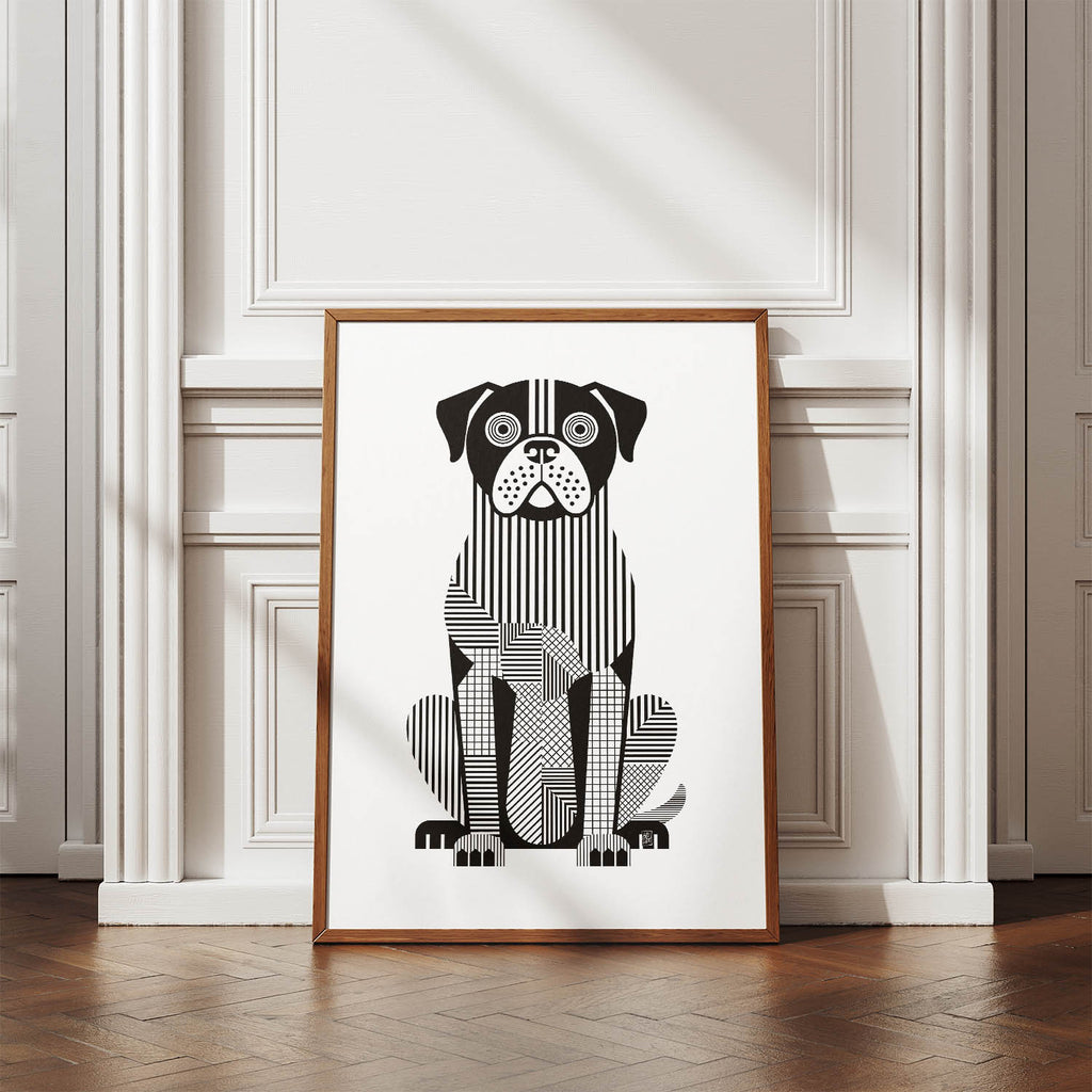 Bullmastiff Geometric Line Art Print - Framed Mockup