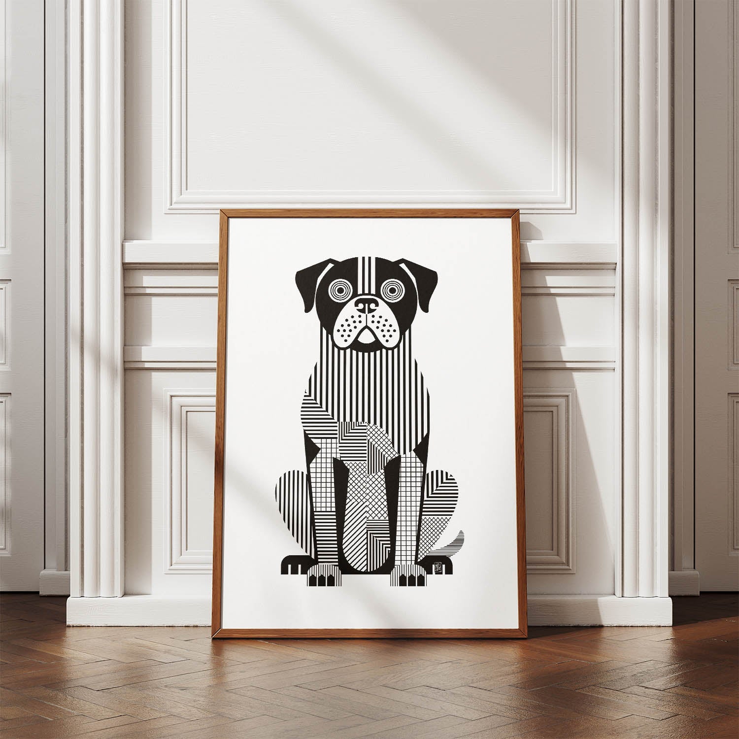 Bullmastiff Geometric Line Art Print - Framed Mockup