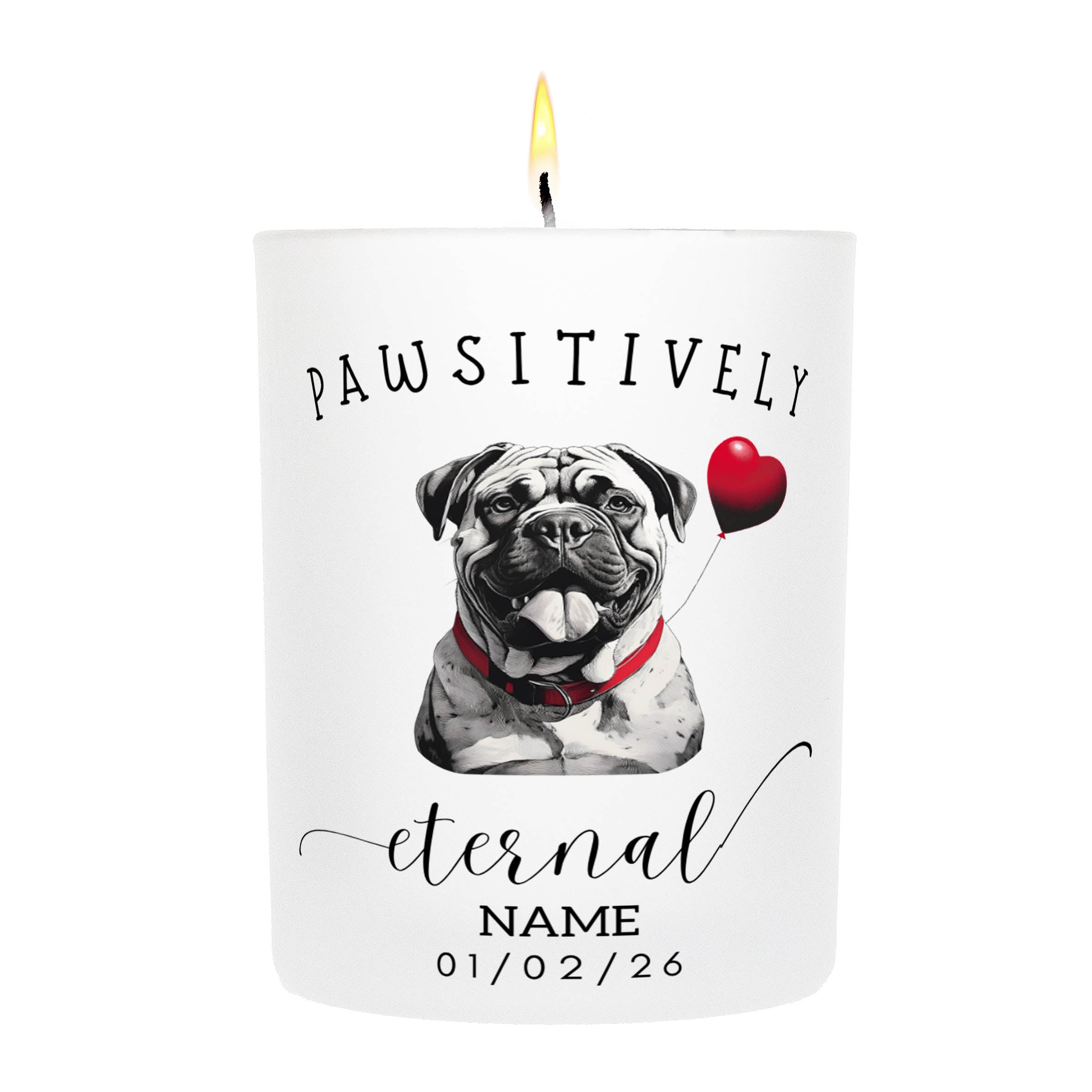 Bullmastiff In Memory Custom Pawsitively Eternal Candle White