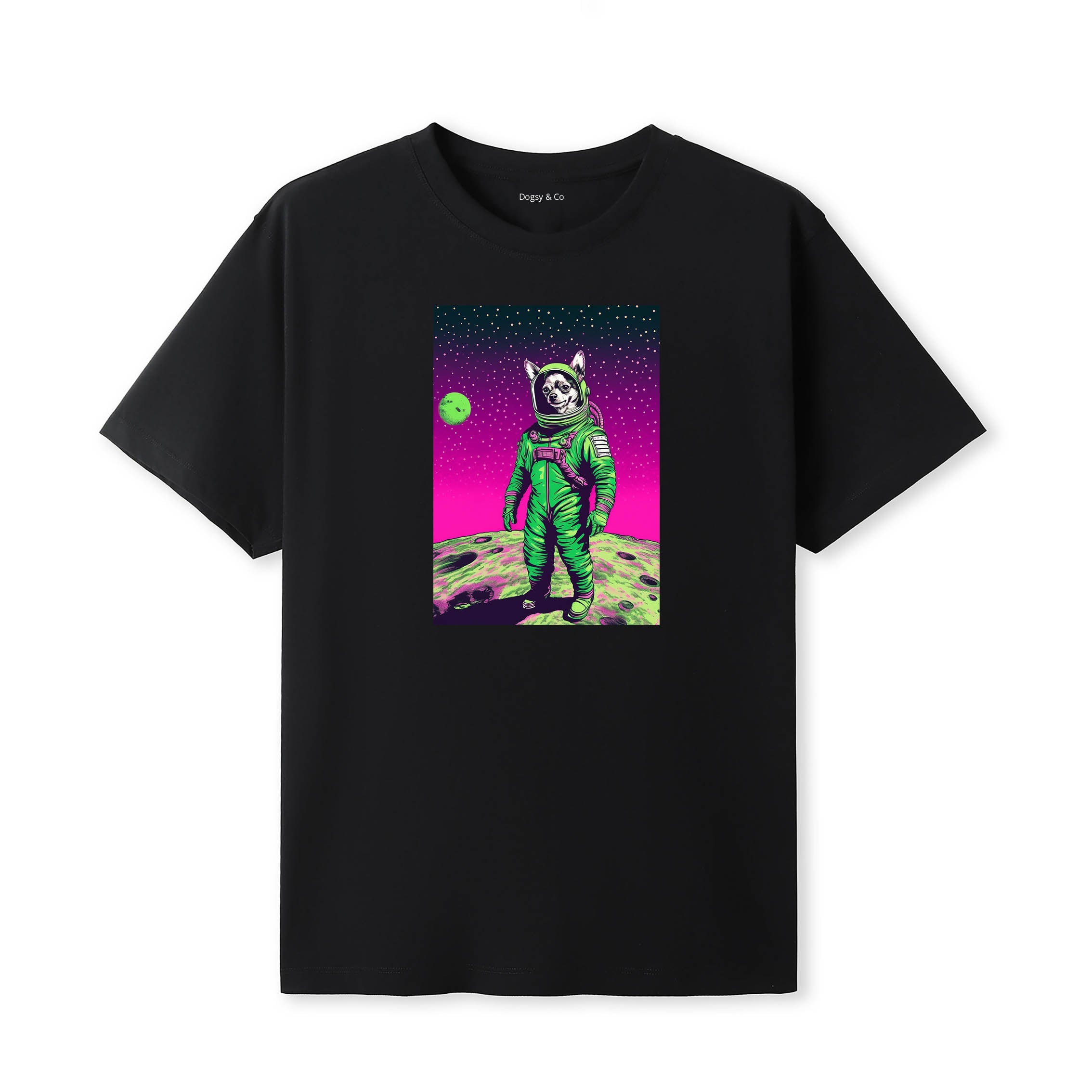 Chihuahua Space Dogs T-Shirt colourful astronaut dog artwork in a retro space design