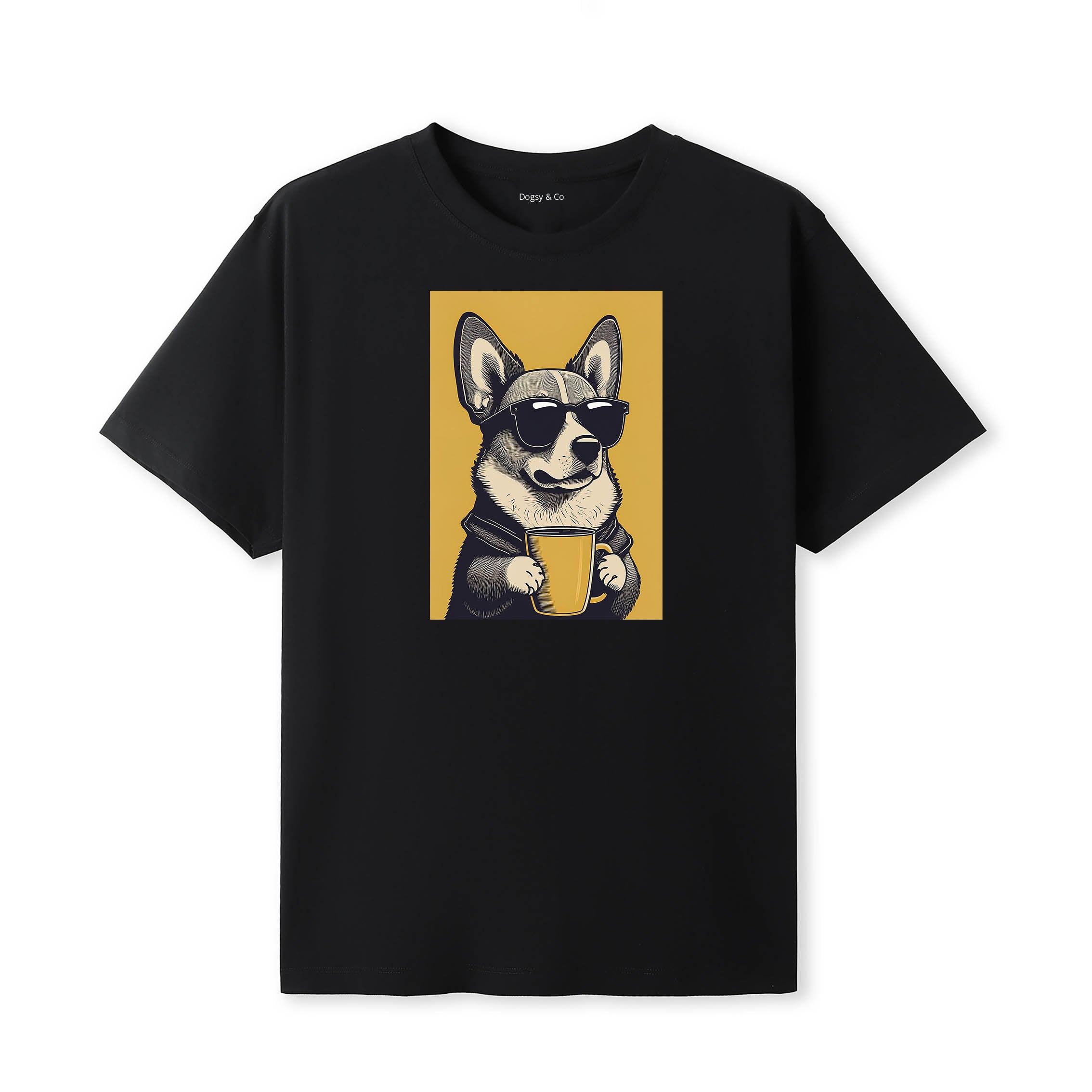 Corgi Coffee Dog T-Shirt Black