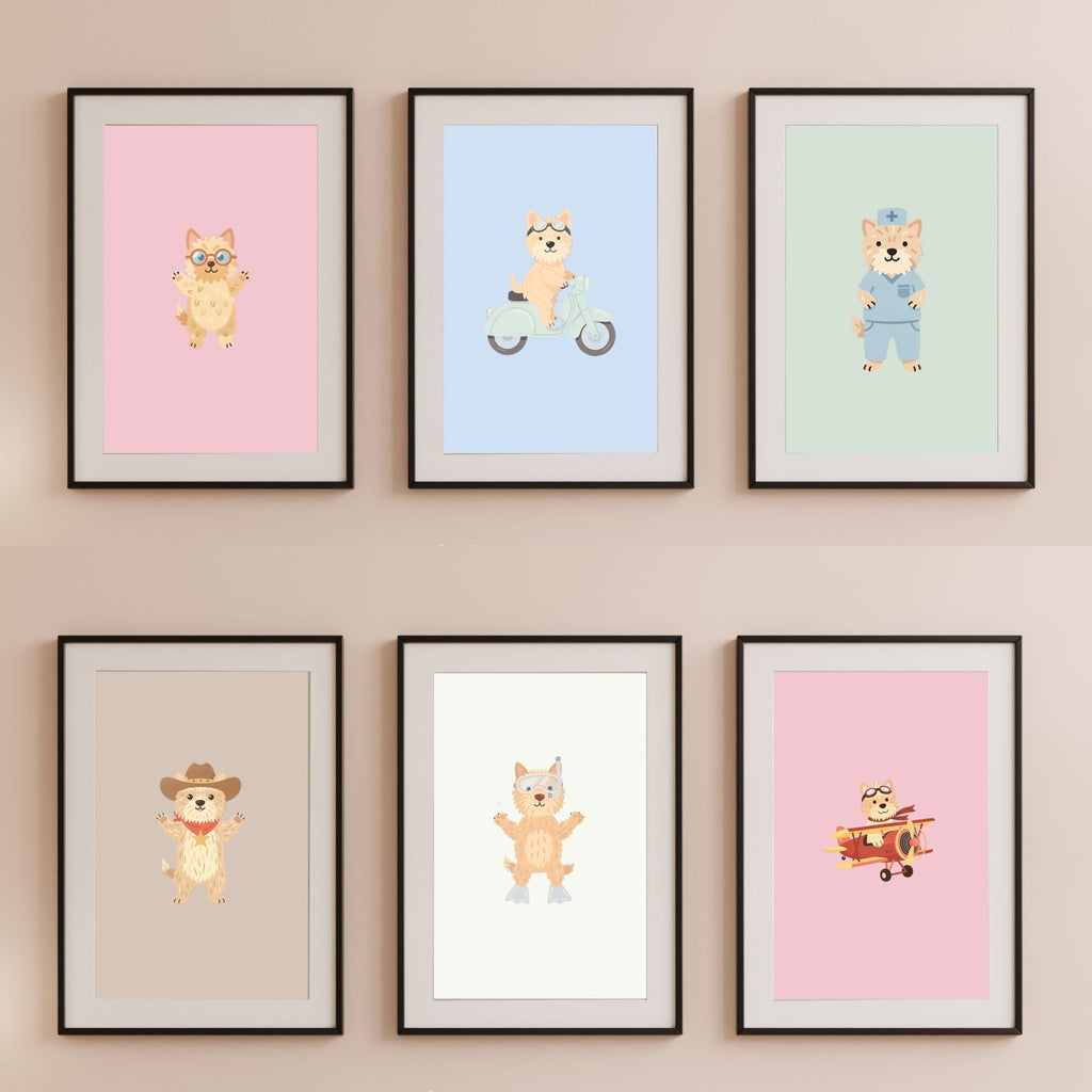 Cairn Terrier Kids Nursery Wall Art Print Bundle — 22 Dog Costume Designs, 5 Colours, 6 Print Sizes | Digital Download