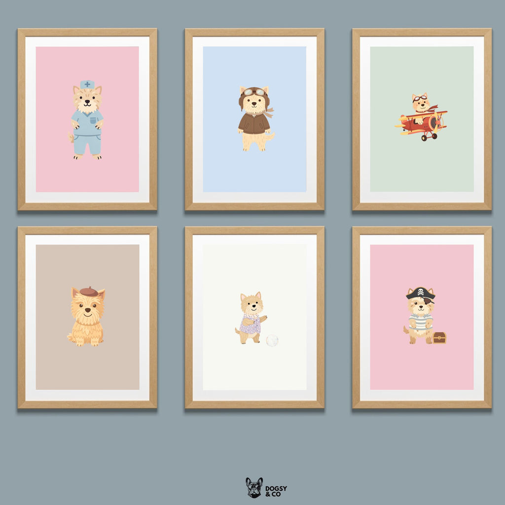 Cairn Terrier Kids Nursery Wall Art Print Bundle — 22 Dog Costume Designs, 5 Colours, 6 Print Sizes | Digital Download