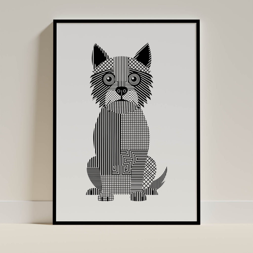 Cairn Terrier Geometric Line Art Print - Framed Mockup