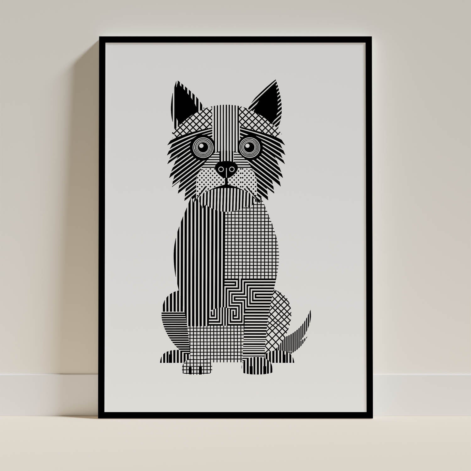 Cairn Terrier Geometric Line Art Print - Framed Mockup