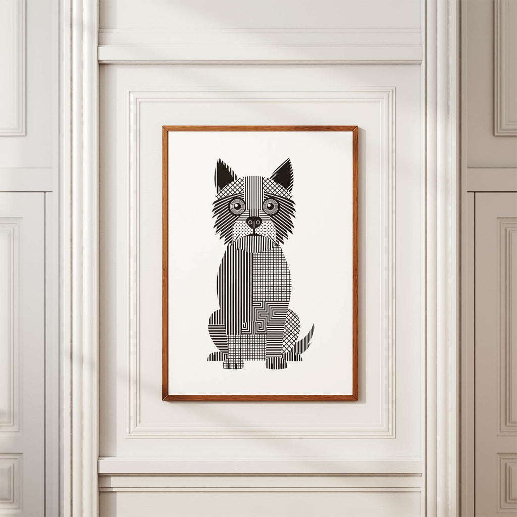 Cairn Terrier Geometric Line Art Print - Framed Mockup