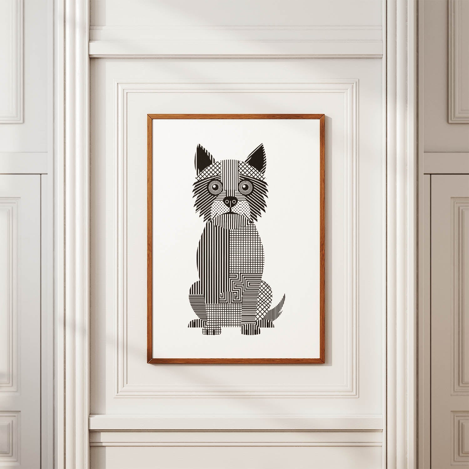 Cairn Terrier Geometric Line Art Print - Framed Mockup