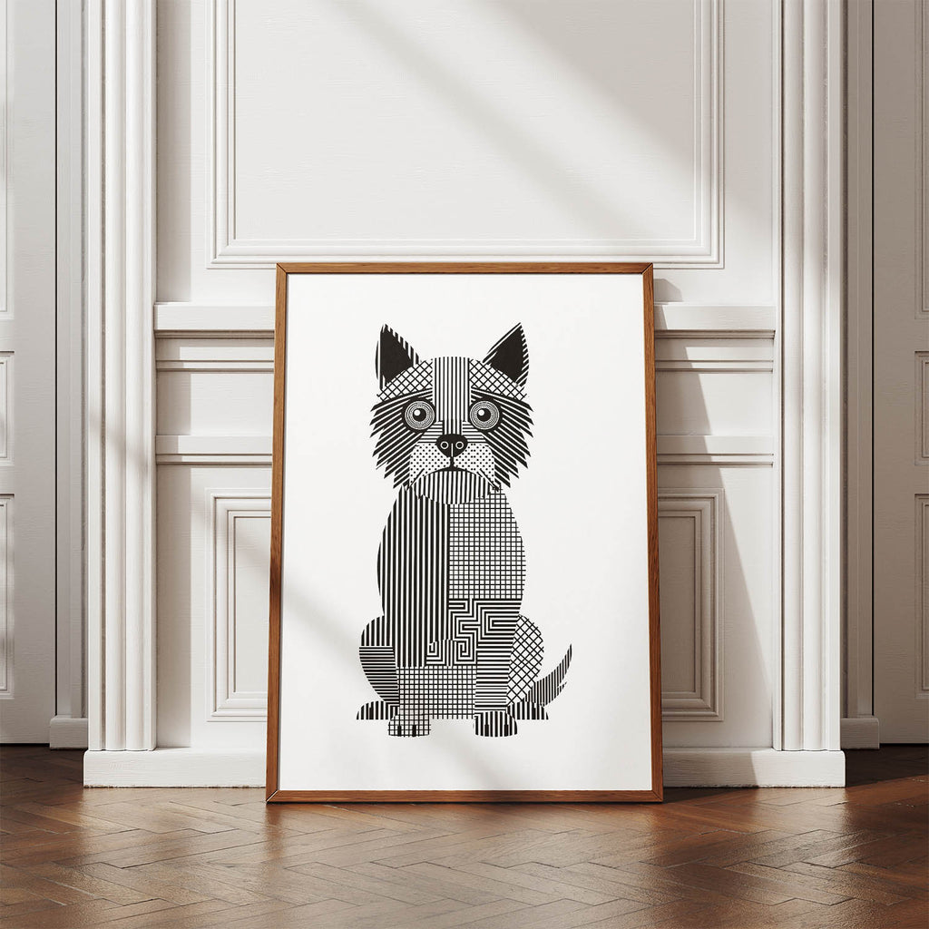Cairn Terrier Geometric Line Art Print - Framed Mockup
