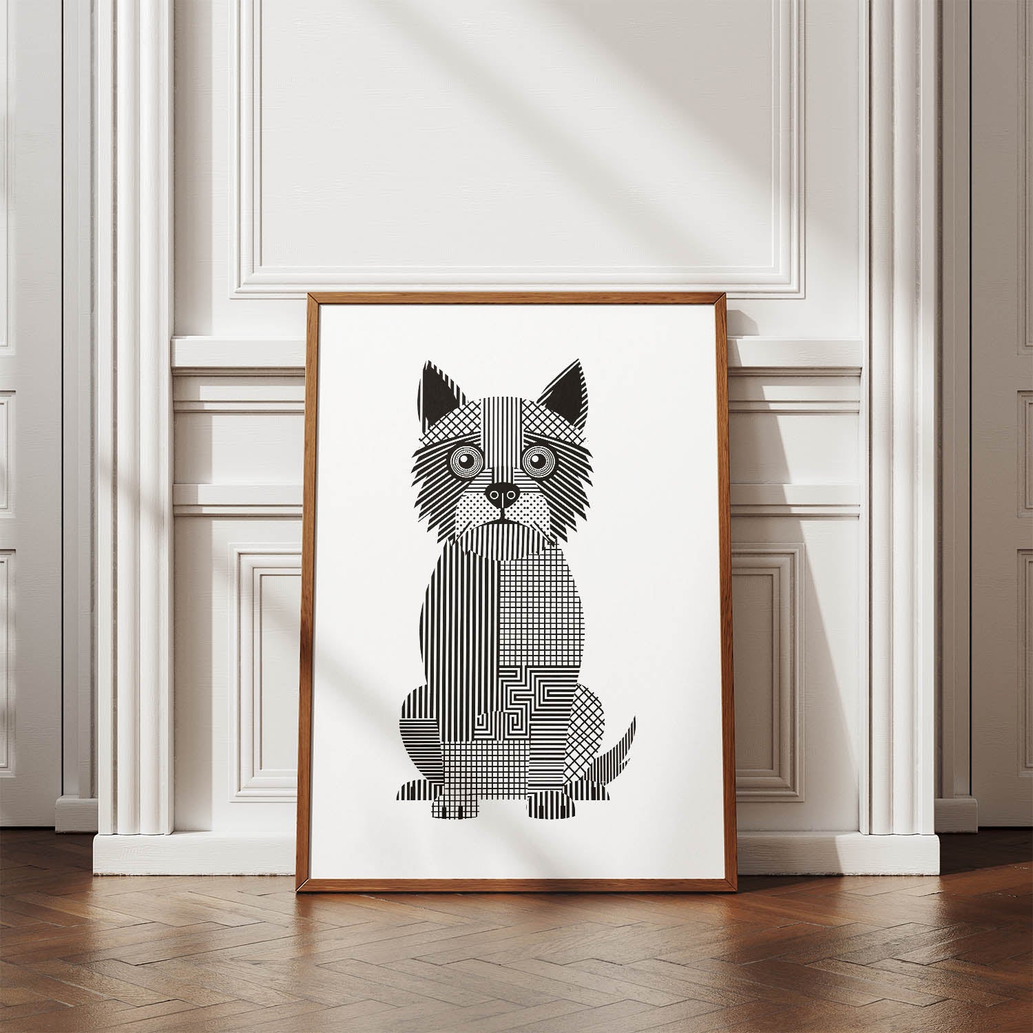 Cairn Terrier Geometric Line Art Print - Framed Mockup