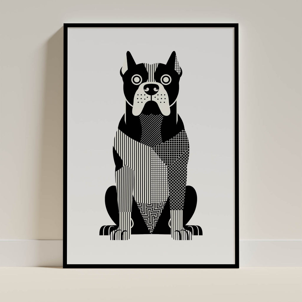 Cane Corso Geometric Line Art Print - Framed Mockup