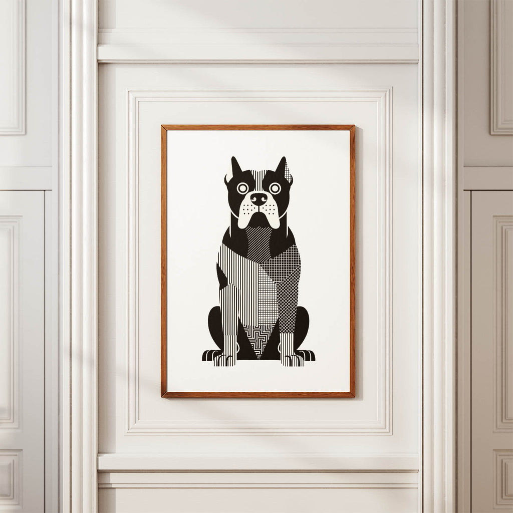 Cane Corso Geometric Line Art Print - Framed Mockup
