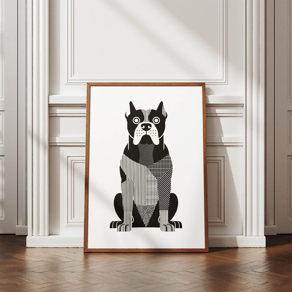Cane Corso Geometric Line Art Print - Framed Mockup