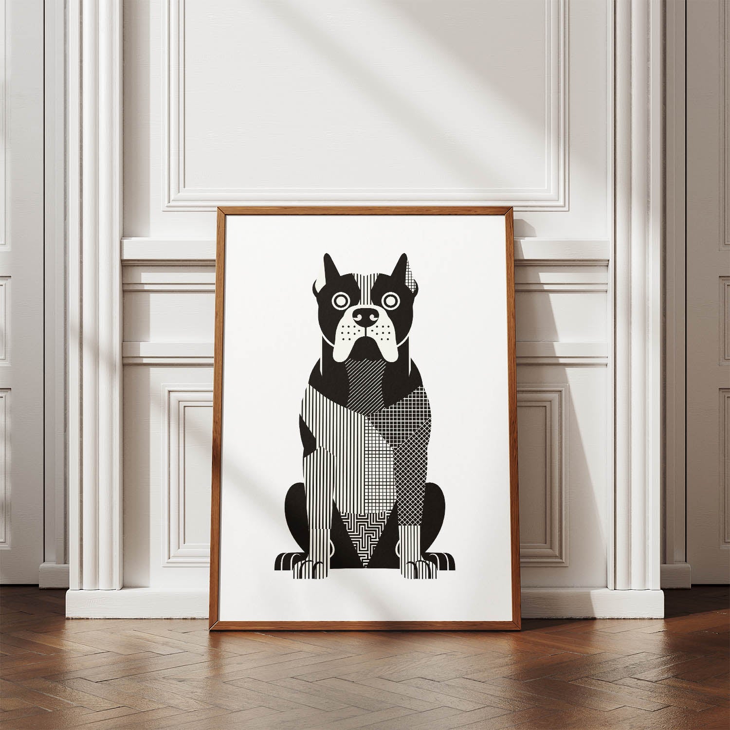 Cane Corso Geometric Line Art Print - Framed Mockup