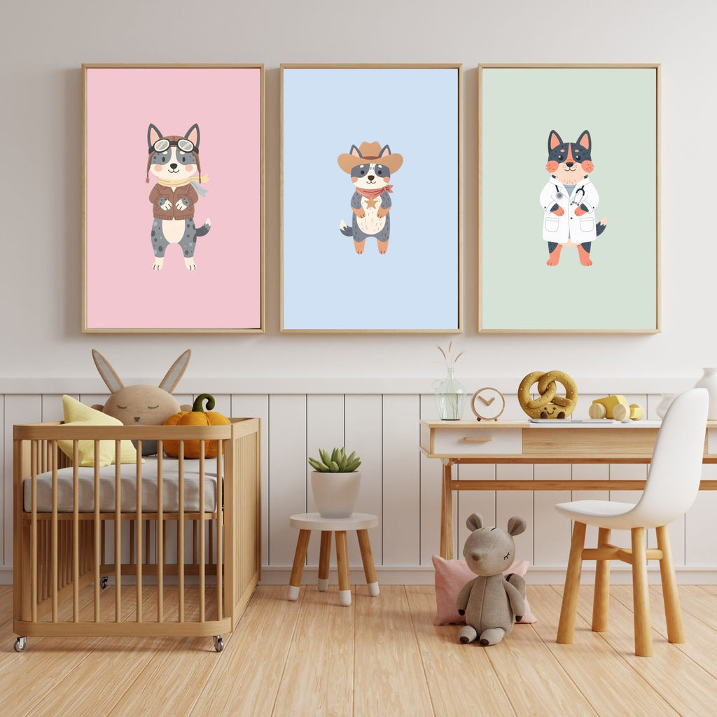 Cattle Dog Kids Nursery Wall Art Print Bundle — 22 Dog Costume Designs, 5 Colours, 6 Print Sizes | Digital Download