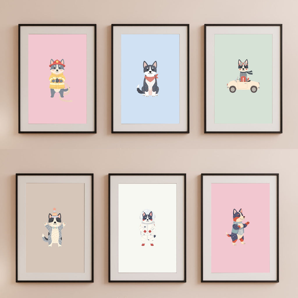 Cattle Dog Kids Nursery Wall Art Print Bundle — 22 Dog Costume Designs, 5 Colours, 6 Print Sizes | Digital Download