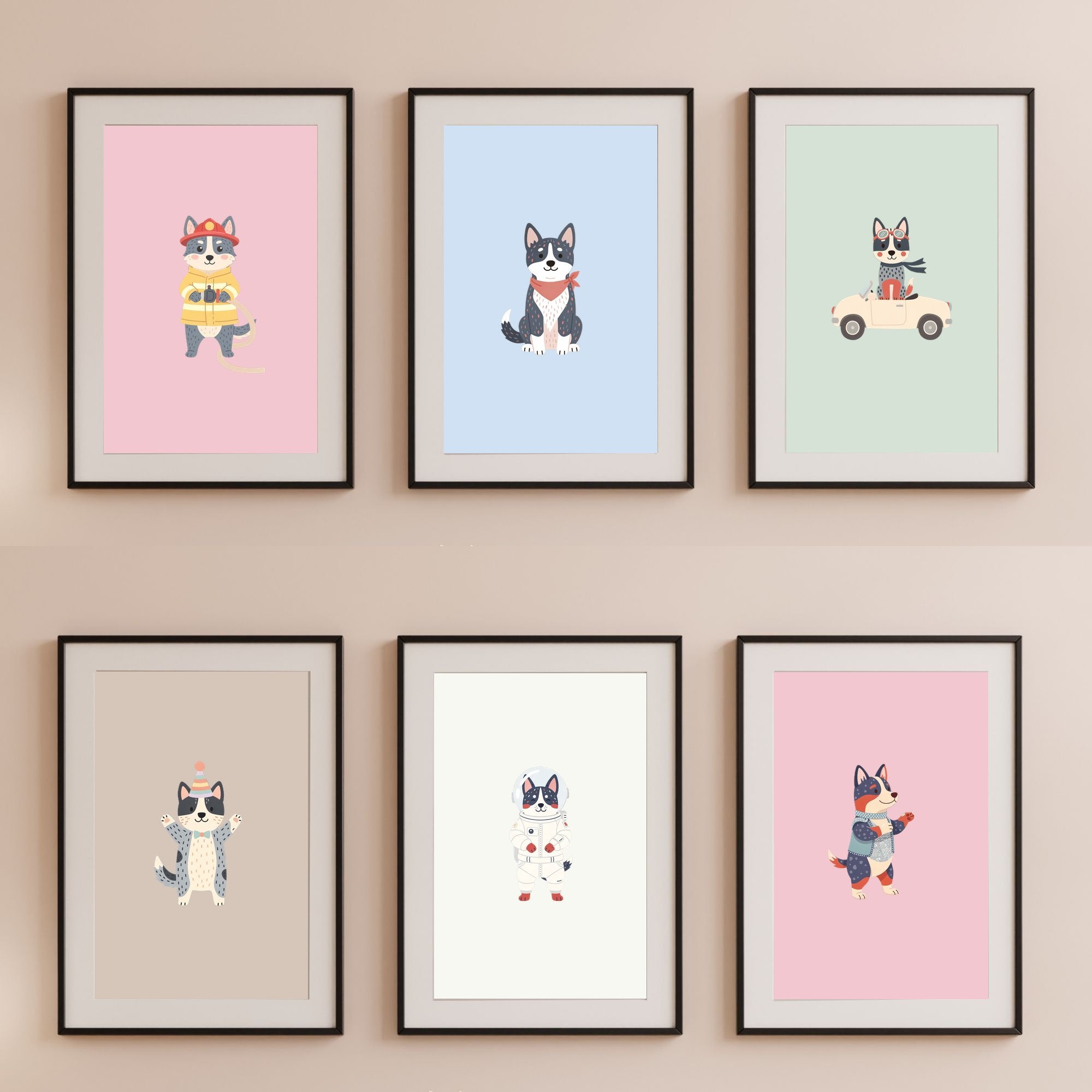 Cattle Dog Kids Nursery Wall Art Print Bundle — 22 Dog Costume Designs, 5 Colours, 6 Print Sizes | Digital Download
