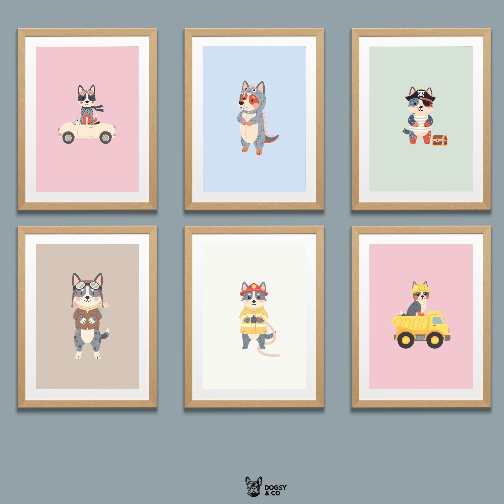 Cattle Dog Kids Nursery Wall Art Print Bundle — 22 Dog Costume Designs, 5 Colours, 6 Print Sizes | Digital Download