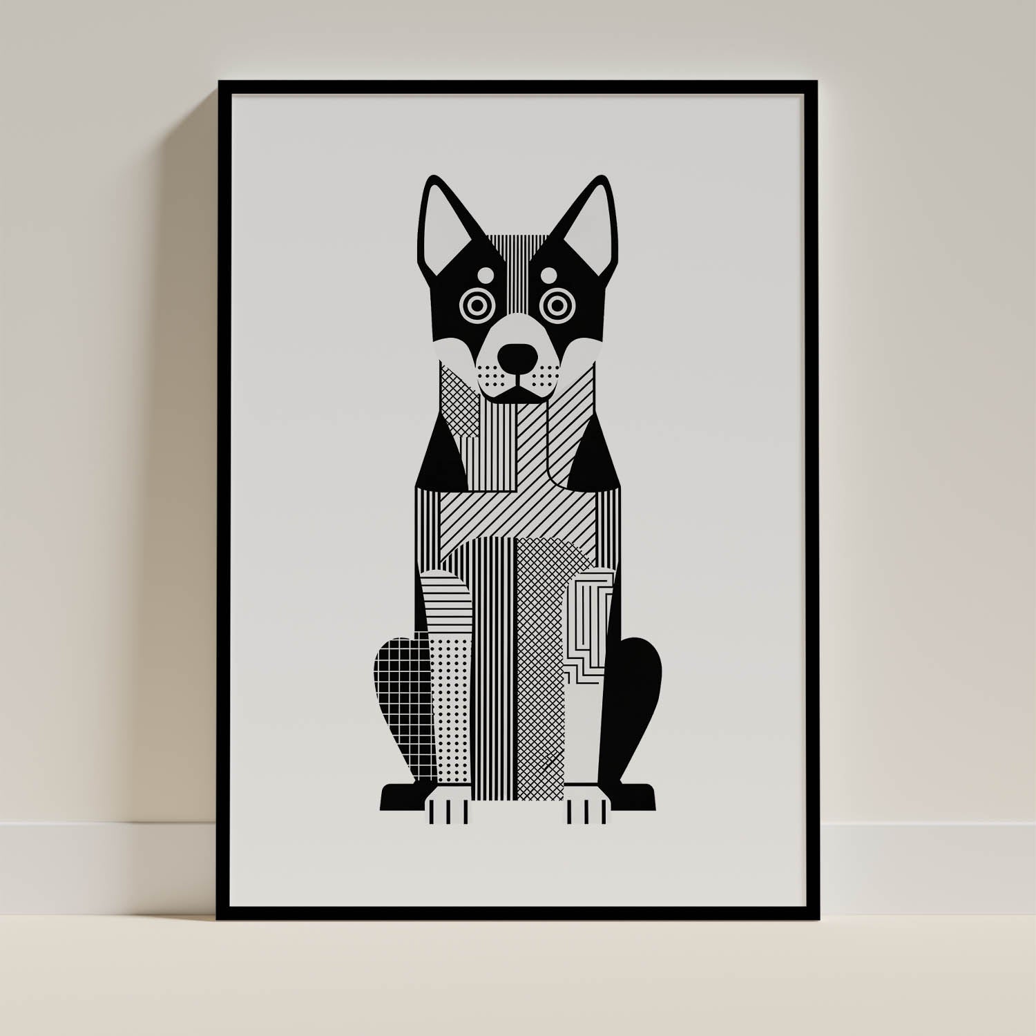 Cattle Dog Geometric Line Art - Black Frame Mockup