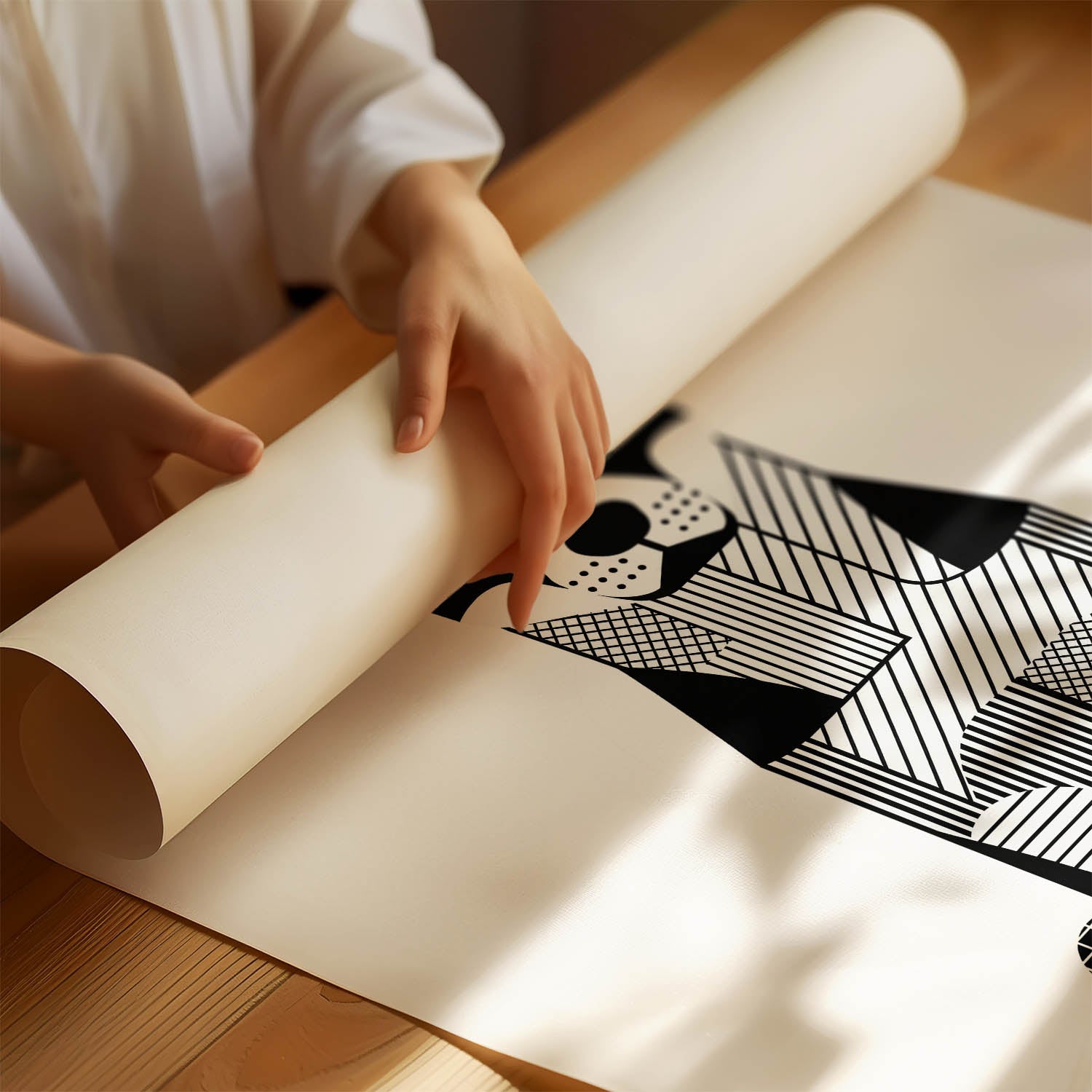 Cattle Dog Geometric Line Art Print - Framed Mockup