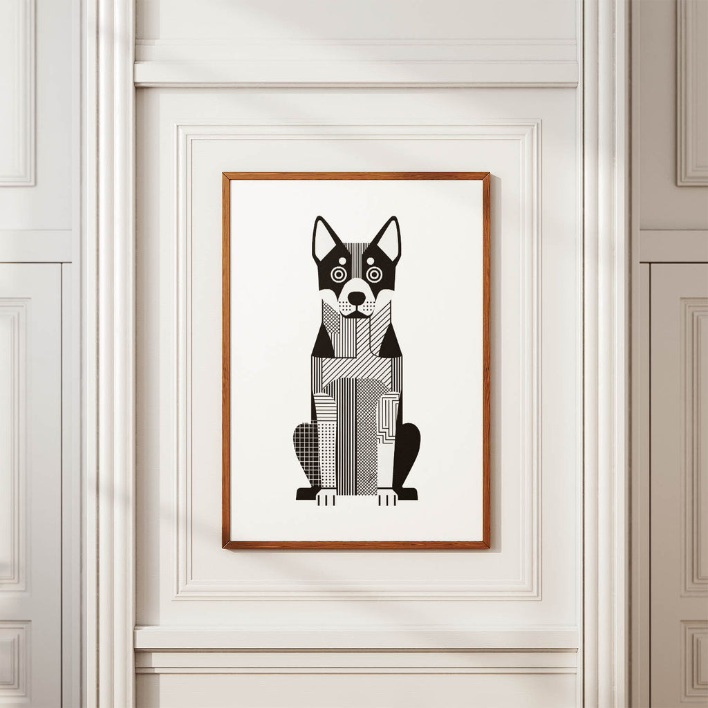 Cattle Dog Geometric Line Art Print - Framed Mockup