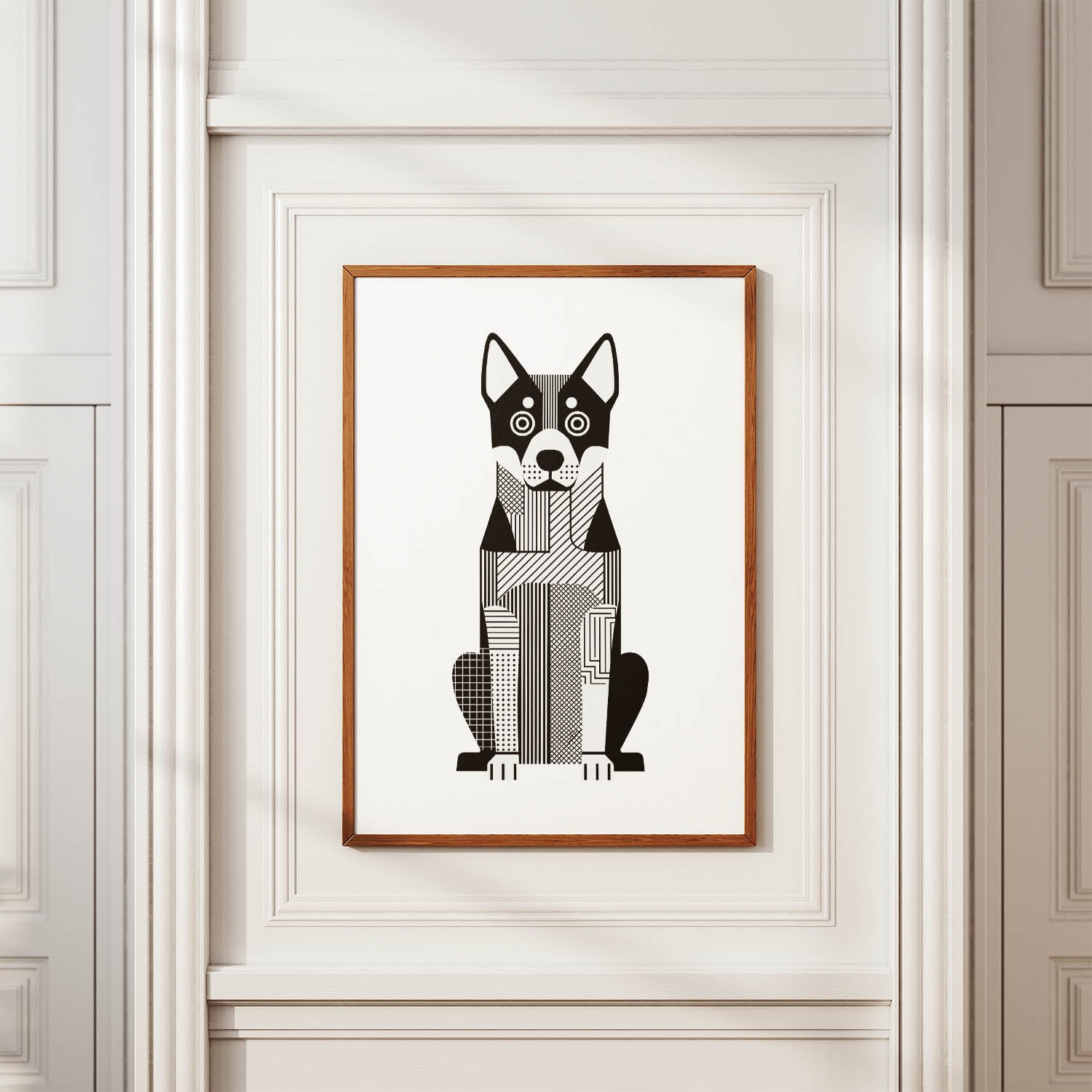 Cattle Dog Geometric Line Art Print - Framed Mockup