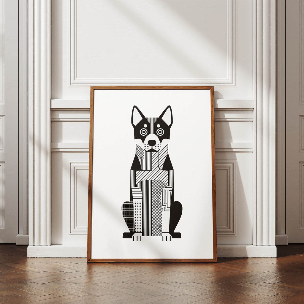 Cattle Dog Geometric Line Art Print - Framed Mockup