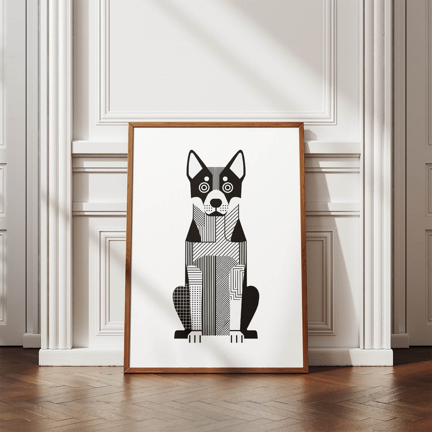 Cattle Dog Geometric Line Art Print - Framed Mockup