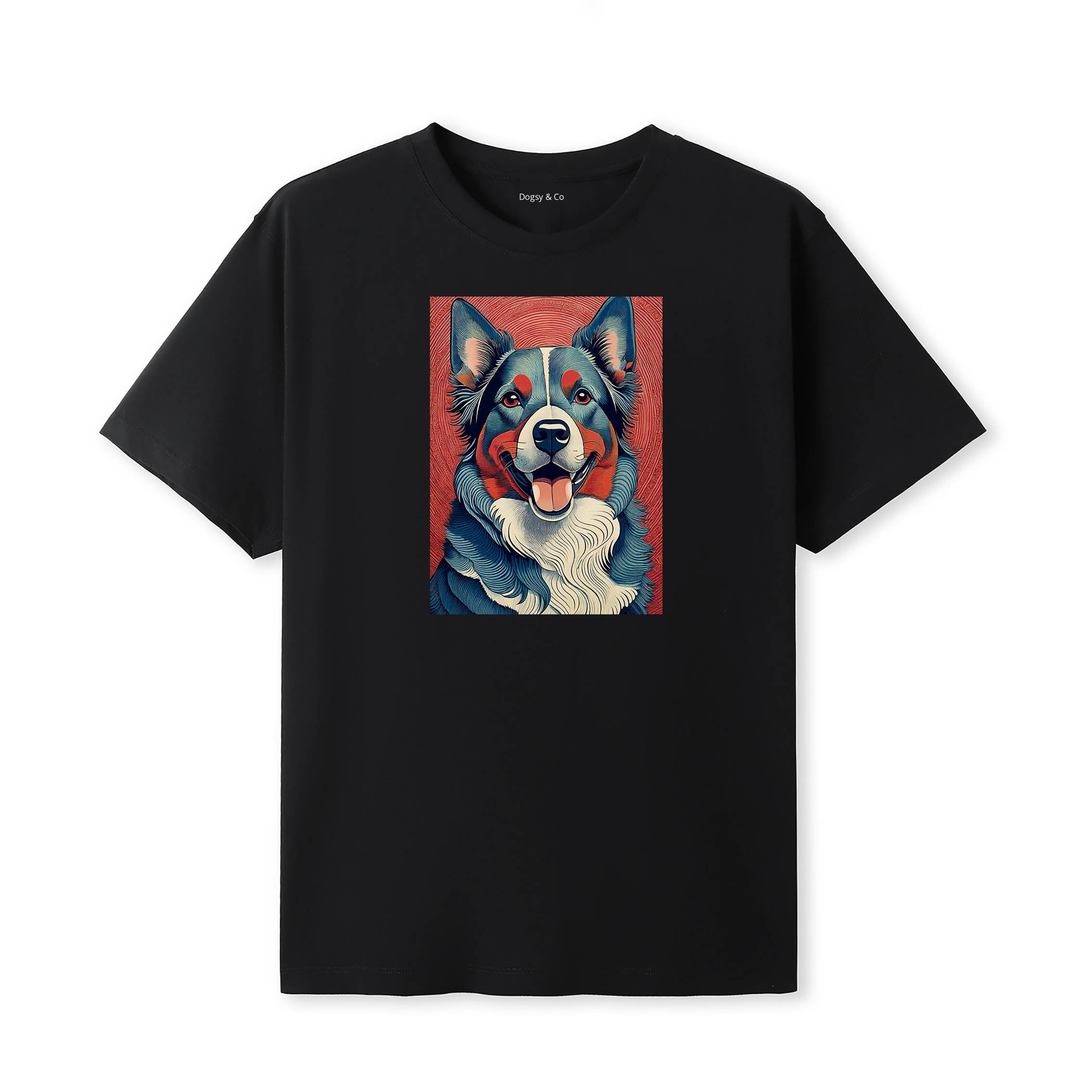 Cattle Dog Hokusai Dog Portrait T-Shirt V2 Black