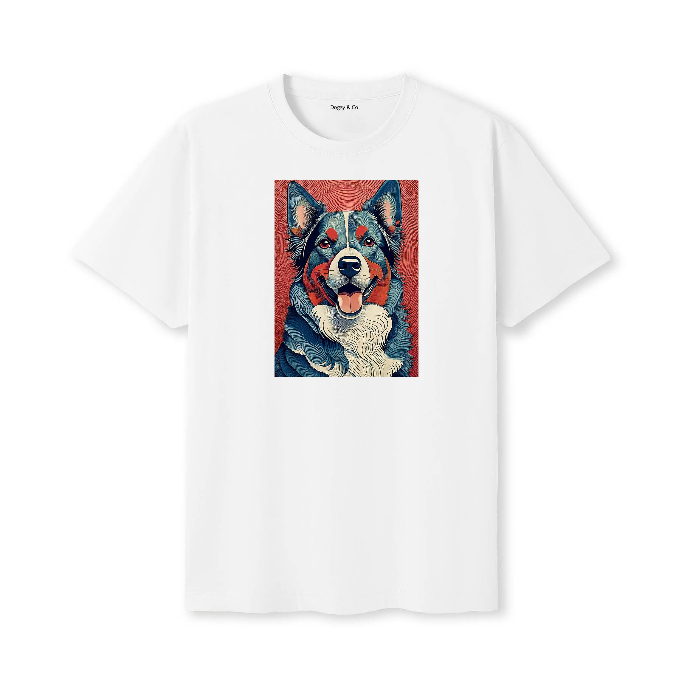 Cattle Dog Hokusai Dog Portrait T-Shirt V2 White